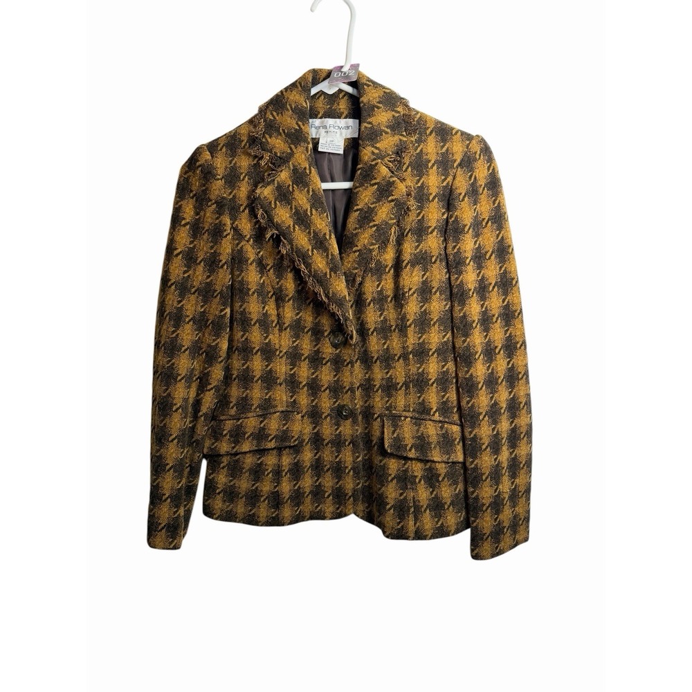 rena rowan womens brown long sleeve button‎ front blazer coat jacket size 2P